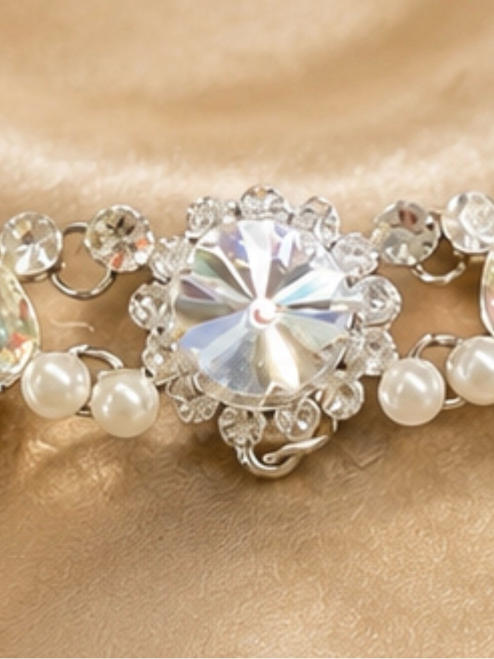 Vintage Rhinestone & Faux Pearl Statement Necklace Crystal Teardrop Bridal Glam - Picture 3 of 5